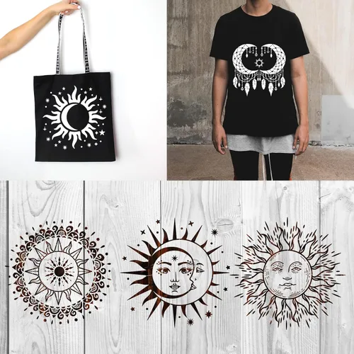 Vista 9 de 9 plantillas grandes de mandala de sol y luna, plantillas de pintura para manualidades, plantillas reutilizables, plantillas celestiales