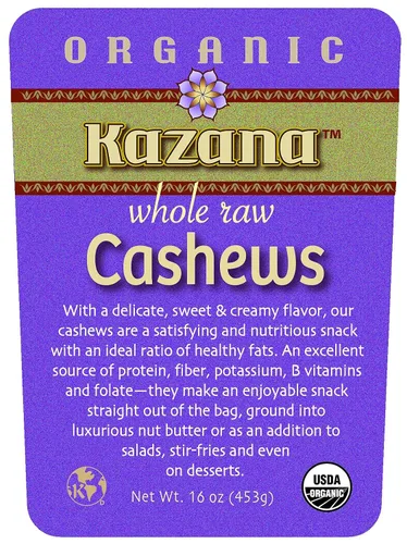Vista 3 de Kazana - Anacardos crudos orgánicos enteros 16 oz (454 g), sin sal, apto para dieta cetogénica