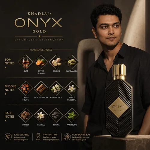 Vista 6 de Khadlaj Onyx Gold – Aromático, dulce, polvoriento, almizclado – Eau de Parfum Spray de larga duración para unisex, 3.4 onzas / 3.4 fl oz