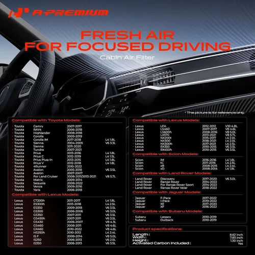 Vista 2 de A-Premium Filtro de aire de cabina con carbón activado compatible con Toyota, Lexus, Land Rover, Scion, Subaru, Pontiac y Jaguar - Camry, RAV4