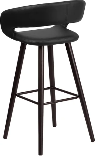 Vista 7 de BizChair 29"H Cappuccino Wood Rounded Open Back Barstool in Black Vinyl