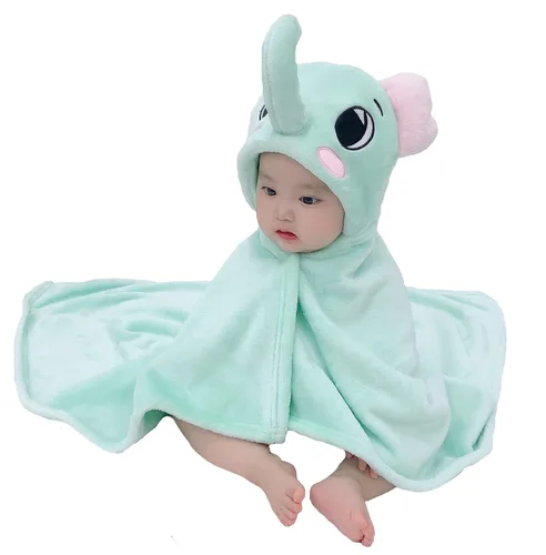 Vista 15 de TONWHAR Manta con capucha de cara de animal para bebés y niños de 0 a 4 años, manta de felpa para después del baño (caballo azul)