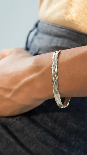 Vista 2 de MiaBella Tri-Color 18K Gold Over 925 Sterling Silver Italian 6-Strand 7mm Braided Herringbone Chain Bracelet for Women Teen Girls Made in Italy