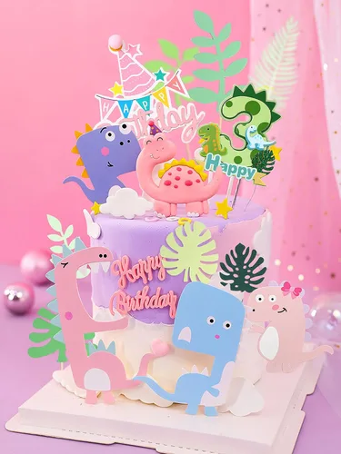 Vista 5 de LaVenty 14PCS Three Rex Cake Topper Three Rex Decoración de pastel de cumpleaños