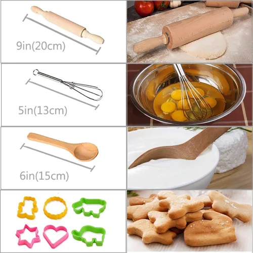 Vista 3 de HmiL-U Juego de chef para niños, juego de 13 piezas de cocina y horneado para niños, incluye delantal, sombrero de chef, utensilios, guante
