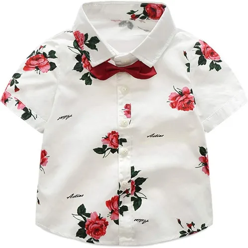 Vista 3 de Conjunto de camisa de manga corta con botones y pantalones cortos para bebé y niño, con estampado de verano