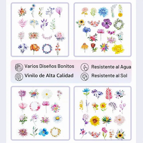 Vista 3 de Mr. Pen - Pequeñas pegatinas florales para portátil, 74 piezas, calcomanías para botellas de agua
