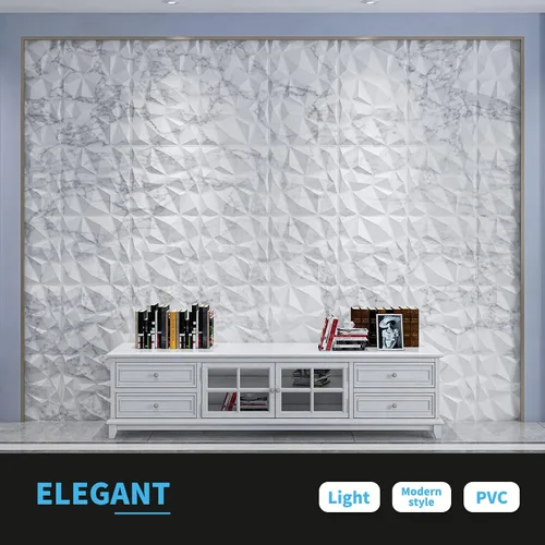 Vista 4 de Art3d Textures - Paneles de pared 3D con diseño de diamante de mármol blanco brillante para decoración de pared interior, paquete de 12 azulejos