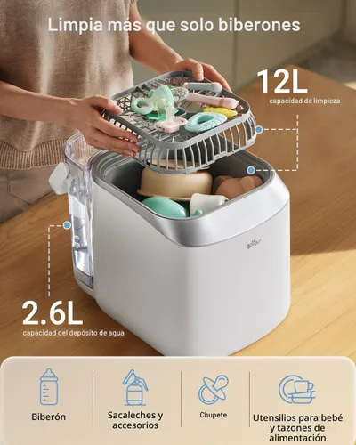Vista 5 de Lavadora de Biberones Bear Pro, Lavadora y Esterilizador y Secador de Biberones - Todo en una Máquina para Biberones, Piezas de Bomba y Artículos