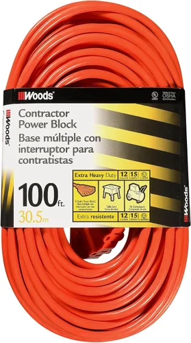 Vista 4 de Woods 990824 12/3 Cable de extensión de salida múltiple para exteriores; 2 pies; naranja