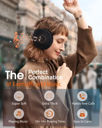 Vista 2 de MUSICOZY Orejeras Bluetooth para invierno mujeres hombres niños niñas calentadores de oídos auriculares inalámbricos altavoces HD integrados