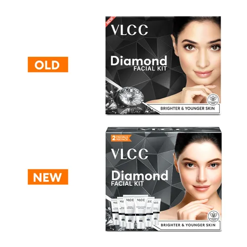Vista 2 de VLCC Kit facial de diamante – Un solo uso Facial como salón en casa en solo 6 pasos Incluye limpiador, exfoliante, crema, paquete facial y geles
