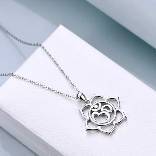 Vista 2 de YAFEINI Om Necklace Yoga Lotus Flower Pendant Aum Om Ohm Necklace Sterling Silver Indian Yoga Jewelry Inspirational Gifts for Mom Women