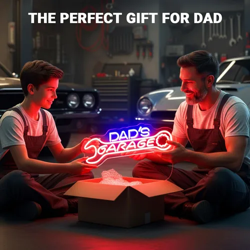 Vista 6 de Letrero de neón para garaje de papá, decoración de pared de garajes LED para taller, regalos para marido, papá, padre, hombres, rojo y azul