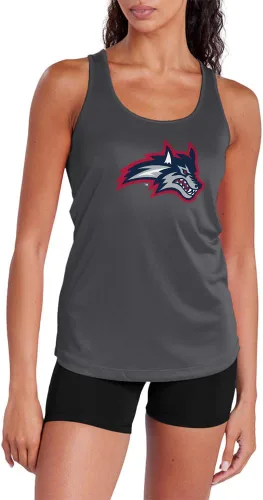 Vista 234 de Camiseta deportiva sin mangas oficial de NCAA Collegiate para mujer, con espalda cruzada, colección con logotipo primario
