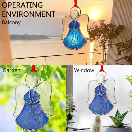 Vista 6 de Atrapasoles de Vidrio Emplomado para Ventanas Colgantes de Ángel Azul Adorno Personalizado de Metal Regalos Decorativos para Mamá Abuela Amiga