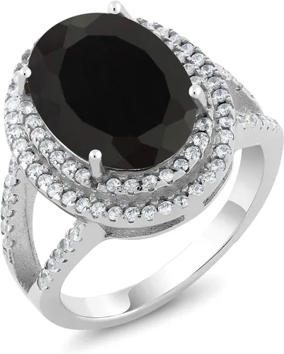 Vista 3 de Gem Stone King Anillo de plata de ley 925 con piedra natal ovalada de 0.55 x 0.39 pulgadas para mujer, anillo de compromiso de boda, aniversario