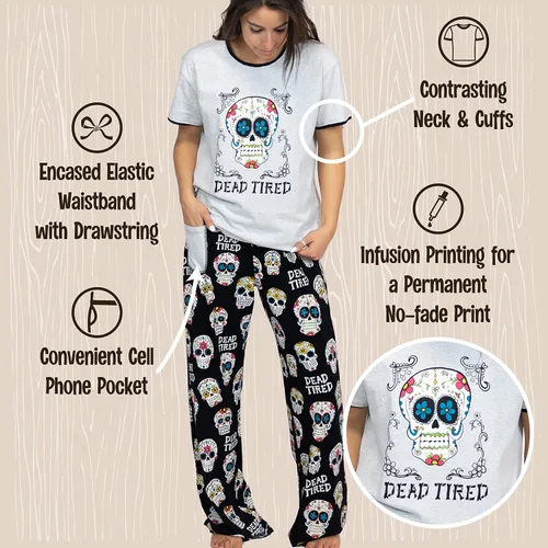 Vista 5 de Lazy One Conjunto de pijama para mujer, manga corta con bonitos estampados, ajuste relajado