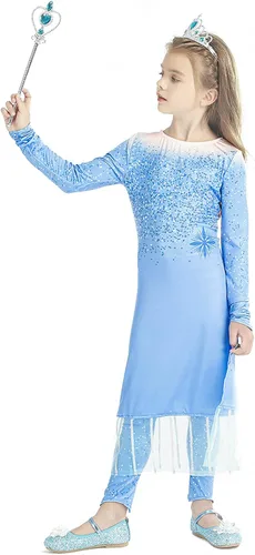Vista 5 de Kantenia Winter Ice Queen Princess Dress Costume for Girls Snow Queen Theme Party Dress up Costumes with Accessories 3-12 Y