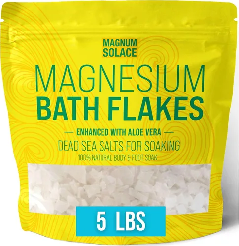 Vista 7 de Copos de baño de magnesio, sal del mar muerto, sales del mar muerto para remojar, copos de magnesio para baño, mejorados con aloe vera (3 libras)