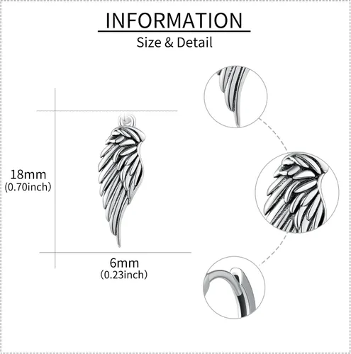 Vista 4 de JERWLI Aretes de ala de ángel de plata de ley 925 con alas de ángel demonio, aretes de gota para mujeres y hombres, Plata de ley, No es una piedra