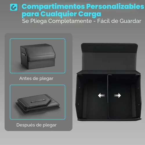 Vista 7 de Fyzeoty Organizadores de coche para maletero para SUV Sedán, caja de almacenamiento de cuero, tapa magnética, plegable y ajustable, 16.5 pulgadas