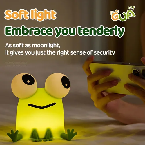 Vista 2 de Luz nocturna de rana para niños, bonita luz nocturna de silicona regulable para guardería, lámpara de noche recargable, regalos creativos portátiles