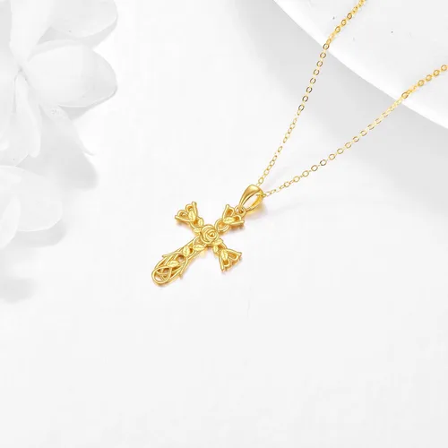 Vista 4 de ELFRONT 14K Solid Gold CrossHecate Necklace for Women Delicate Gold Tree of Life Cross Pendant Necklace Religious Jewelry Gifts for Girl Wife Mom