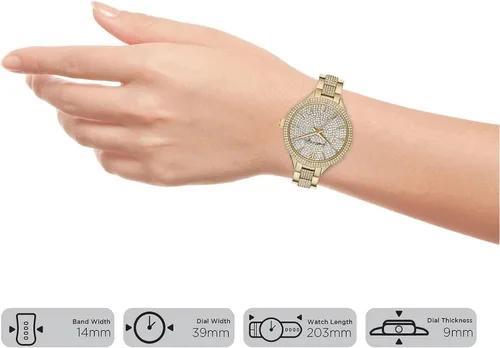Vista 4 de KENDALL + KYLIE Reloj analógico de cuarzo para mujer, bisel crytal y correa texturizada, Oro