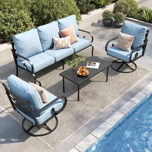 Vista 39 de PHI VILLA Patio Furniture Set with 4 Rocking Chairs & Fire Pit, Beige