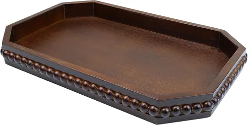 Vista 7 de Hrastany Bandeja de Servir Rústica de Madera con Cuentas, Bandeja Decorativa de Granja en Negro para Centro de Mesa, Decoración Navideña de Boda