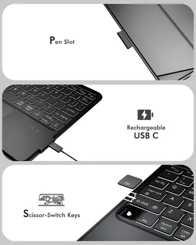 Vista 8 de Funda de teclado universal para tabletas de 9 a 11 pulgadas, teclado desmontable Bluetooth dual para tabletas Android, iPads/Galaxy Tabs, teclado