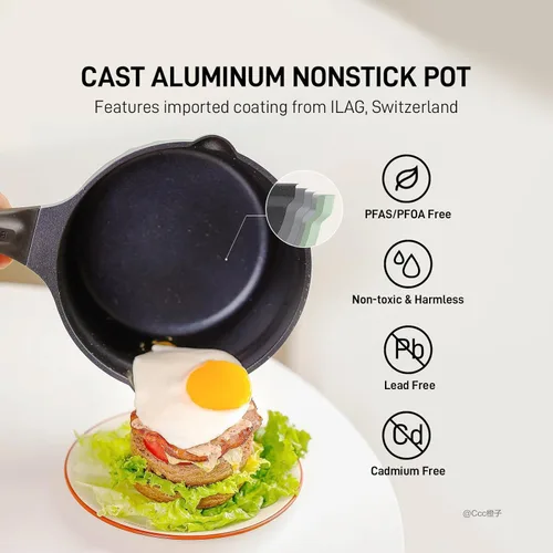 Vista 4 de BUYDEEM Sartén antiadherente de aluminio fundido, sartén de leche de calor rápido y uniforme con tapa de vidrio, compatible con todas las estufas