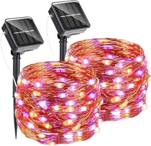 Vista 11 de Twinkle Star Paquete de 2 guirnaldas de 240 luces LED alimentadas por energía solar, para decoración de exteriores e interiores, de navidad, total