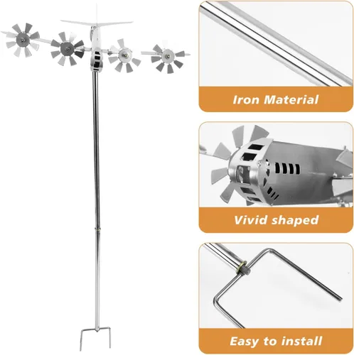 Vista 4 de Molino de viento de avión, manualidades de hierro para decoración de jardín al aire libre, adorno esculpido vívido, decoración de metal duradero