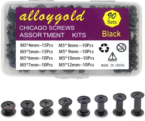 Vista 14 de ALLOYGOLD Tornillos Chicago de bronce remaches de cuero surtidos, 8 tamaños de remaches de tornillo, tornillos Chicago para decorar y reparar cuero
