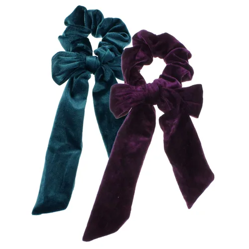 Vista 8 de My Lello 2pcs Velvet Long Tail Bow Hair Scrunchies Variedad Negro/Rojo