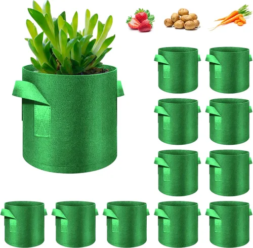 Vista 11 de Paquete de 12 bolsas de cultivo de plantas de 3 galones, macetas de tela no tejida gruesa con asas, bolsas para macetas de verduras, macetas de tela