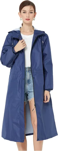 Vista 6 de Freesmily Chubasquero largo para mujer con mangas estrechas Verde (Amry Green)