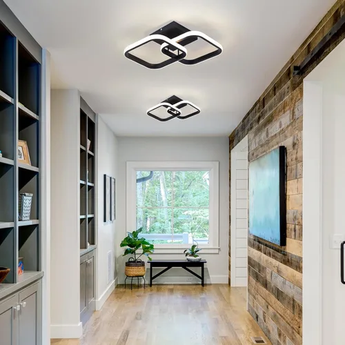 Vista 2 de CANEOE Luminaria de Techo LED, 4500K Luminarias Modernas para Pasillo Iluminación de Techo, Luces Cuadradas Negras Pegadas al Techo para Baño