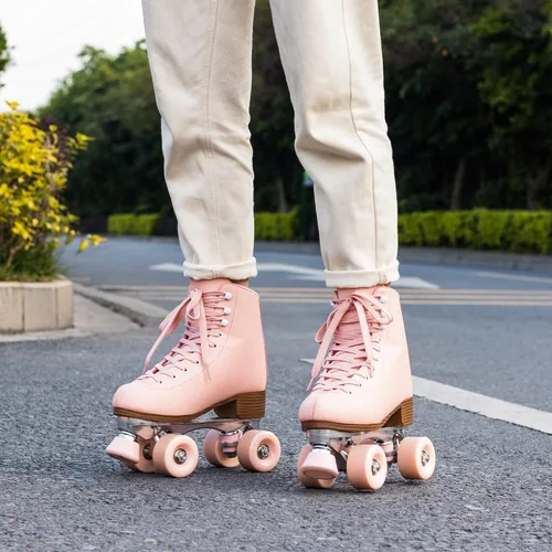 Vista 5 de Patines de ruedas para mujer/jóvenes con topes ajustables en altura, patines retro de cuatro ruedas para exteriores e interiores