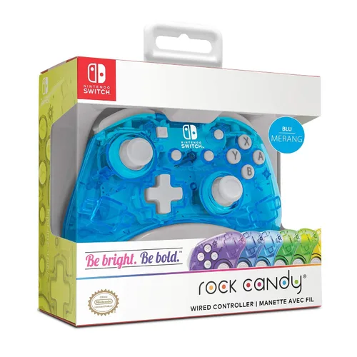 Vista 9 de Rock Candy Wired Gaming Switch Pro Controller - Blu-merang Blue Clear - Licensed by Nintendo - OLED Compatible - Compact, Hard Transparent Plastic