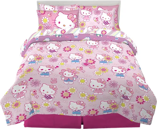 Vista 8 de Franco - Juego de edredón y sábanas supersuaves con funda para niños, 5 piezas, tamaño individual, Hello Kitty