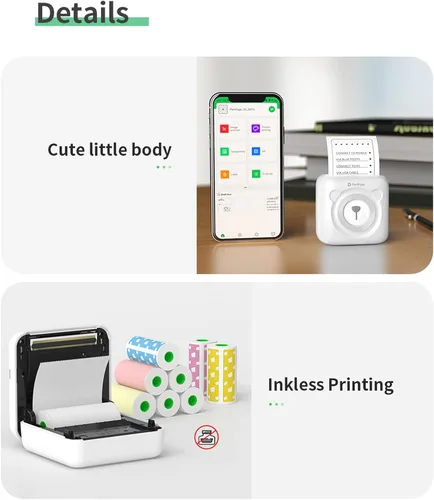 Vista 3 de Bisofice PeriPage Mini impresora, impresora térmica portátil para teléfono inteligente, mini impresora de calcomanías con Bluetooth inalámbrico