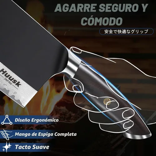 Vista 5 de Huusk Cuchillo de carnicero para cortar carne, cuchillo de 7.5" con textura