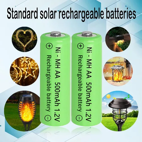 Vista 3 de 1.2 voltios AA 500mAh solar de larga vida recargable baterías verdes, doble A de hidruro de metal de níquel para luces decorativas al aire libre