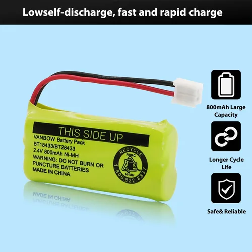 Vista 5 de BT18433/BT28433 2.4V 800mAh Ni-MH Batería inalámbrica para teléfono, también compatible con AT&T BT184342/BT284342 BT8300 BT1011 BT1018 BT1022