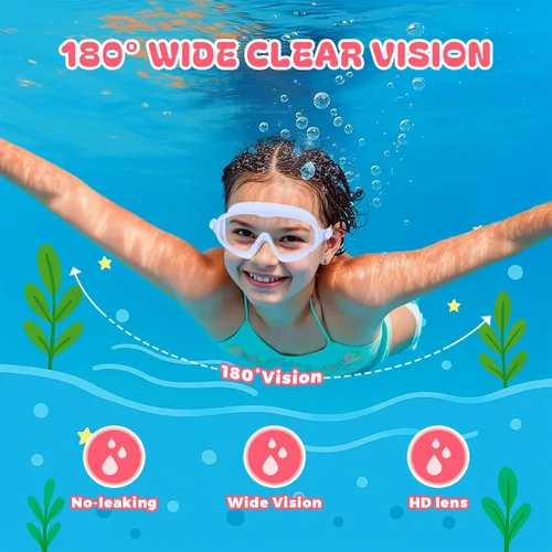 Vista 4 de Gafas de natación para niños de 3 a 8 años con gorro de natación, juego de gorras de natación con antivaho y anti-UV para niños y niñas pequeños