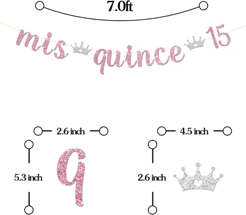 Vista 2 de Maicaiffe Cartel Mis Quince 15 – Decoración para fiesta de cumpleaños de 15 años para niña – Quince años – Decoración de fiesta de feliz cumpleaños