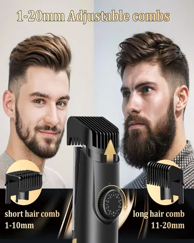 Vista 3 de Recortadora de barba al vacío para hombres USB-C recargable, recortadora de Negro
